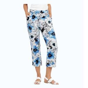 NWT Madison Size 10 Blue White Black Floral Crop Pants High Rise Stretch Cotton
